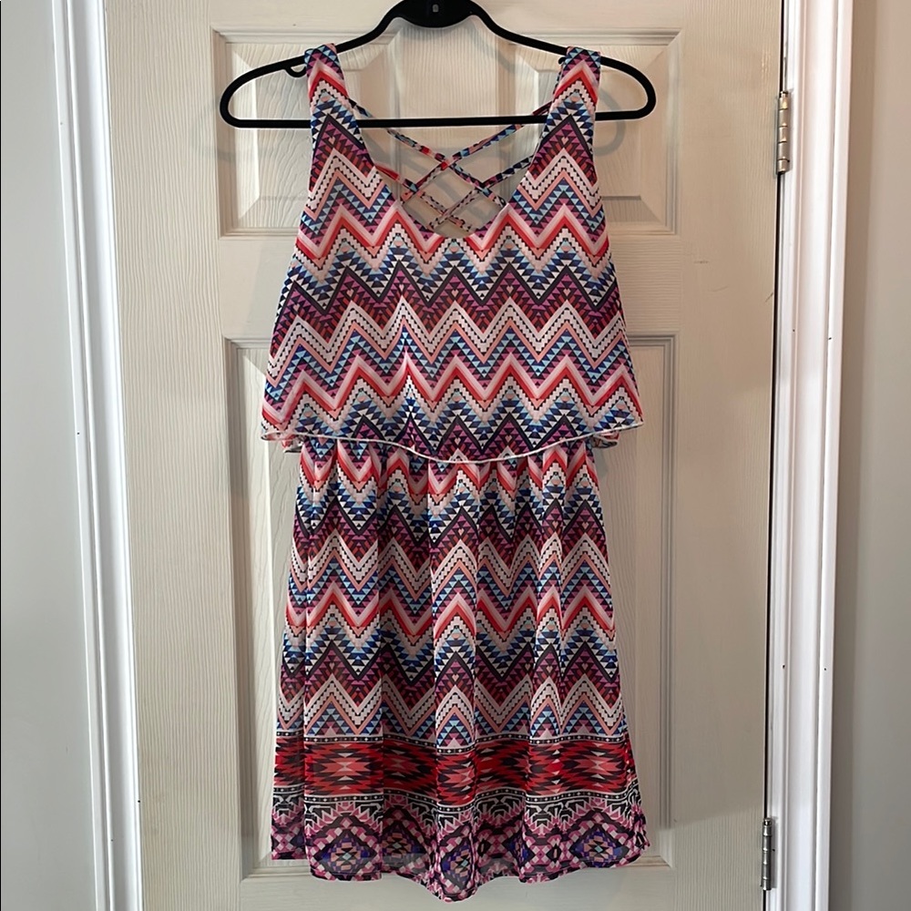 Speechless Pink and Blue Chevron Dress